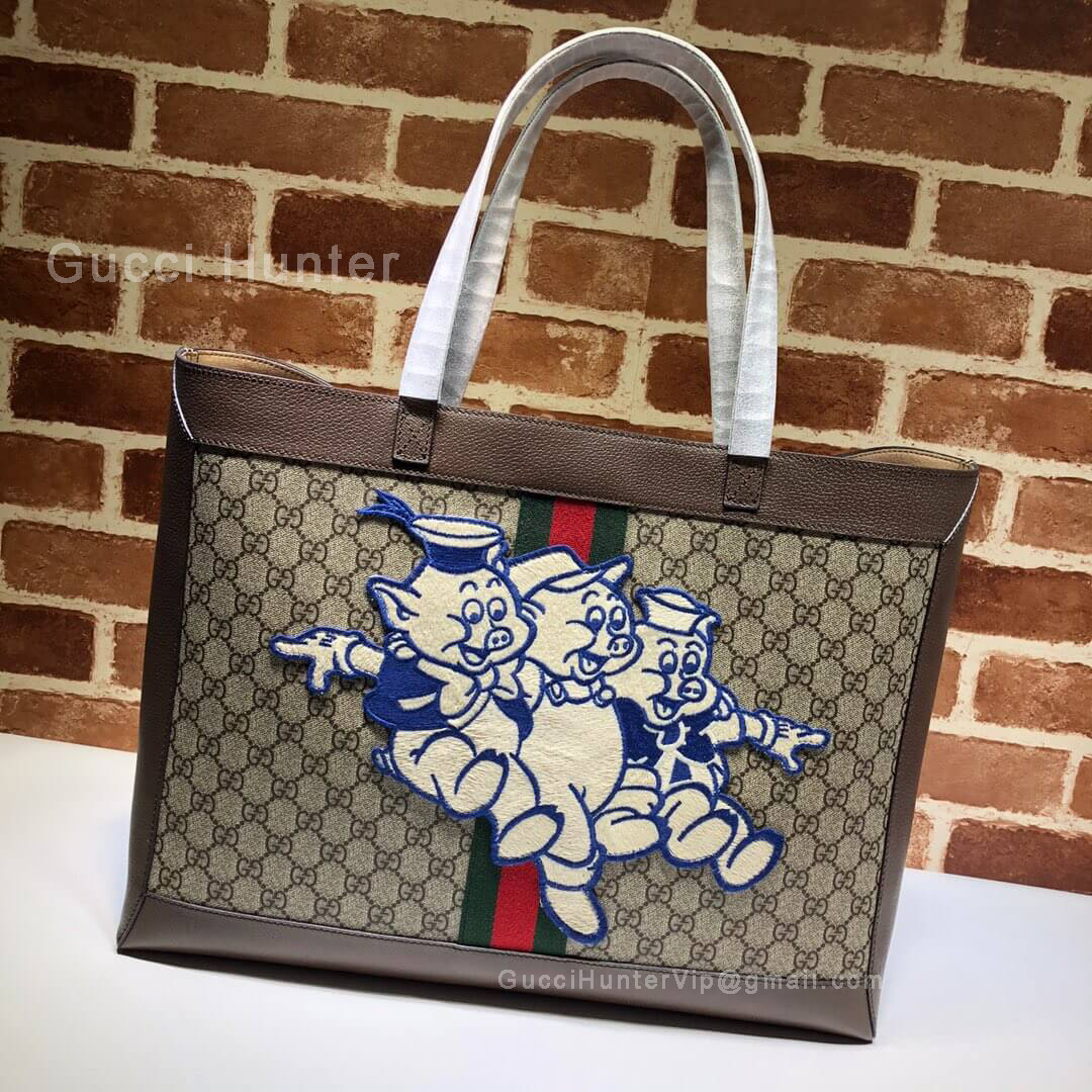 Gucci Ophidia GG Tote With Three Little Pigs Brown 547947
